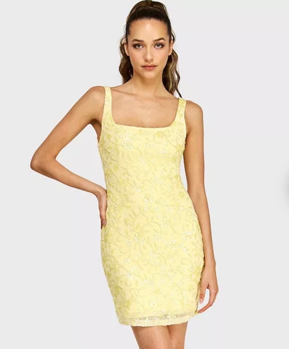 Alex & Sophia Beaded Sequin Bodycon Mini Dress Size 5/6 Yellow Formal Party Prom